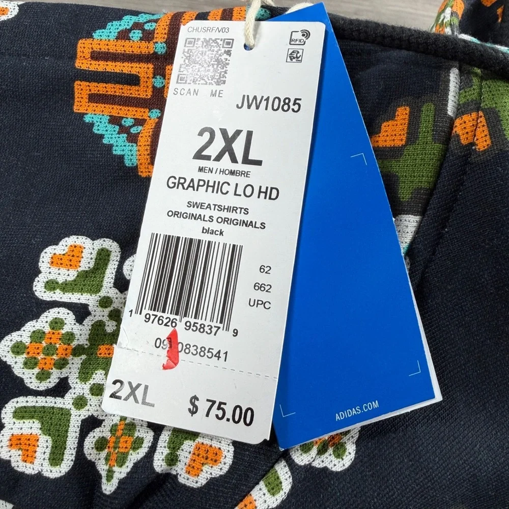 Adidas Originals AOP Trefoil Hoodie JW1085 Black Multicolor Pixel Geo Men's 2XL